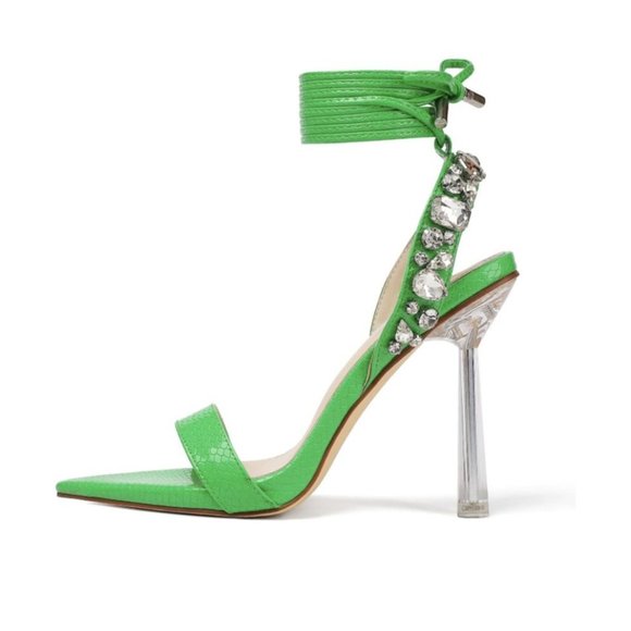 Vivianly Women's Strappy Stiletto High Heels Rhinestone Lace Up Heeled Sandals - Picture 2 of 7